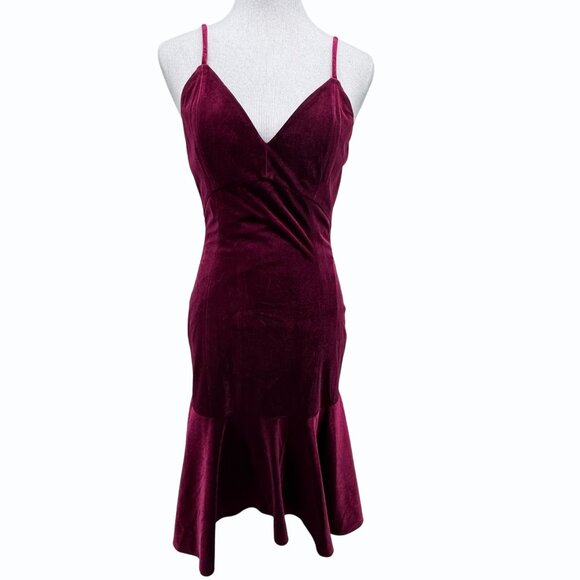 Yoana Baraschi Y2k Velvet Bodycon Fishtail V Neck Dress Womens Size 8 Burgundy - Picture 1 of 14